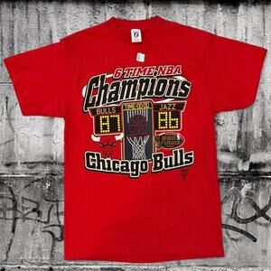 Vintage 1998 Chicago Bulls 6 Time NBA Champions Logo 7 Deadstock T Shirt Medium